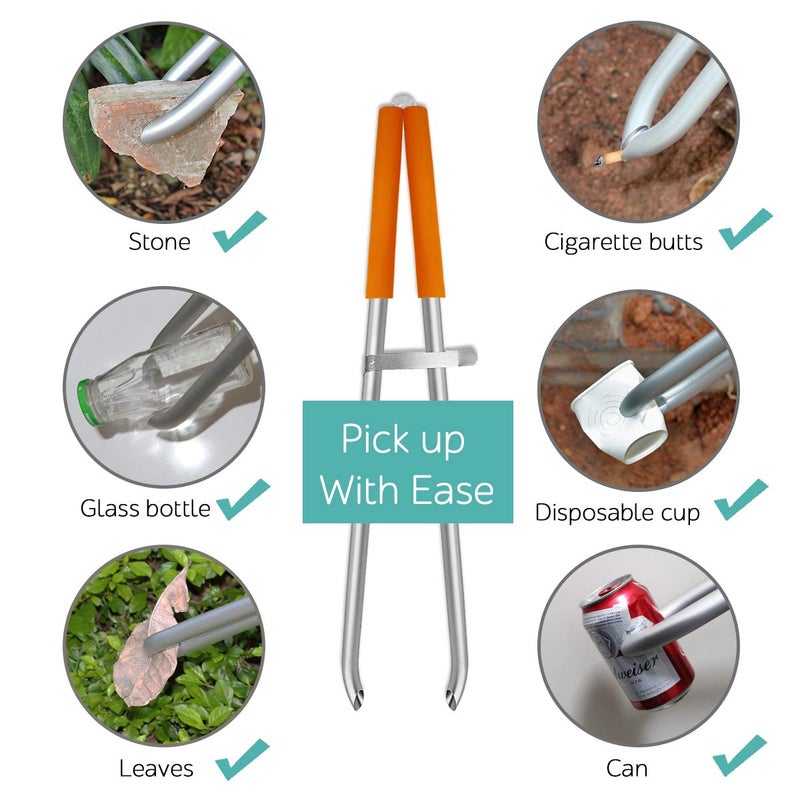 EJG 36" Long Trash & Garbage Picker Grabber, Lightweight Aluminium & Rustproof, Litter Pick Up Stick, Trash Tong, Reaching Assist Tool, Reacher Tool for Elderly, Garden Nabber Plogging (Orange) - Image 1